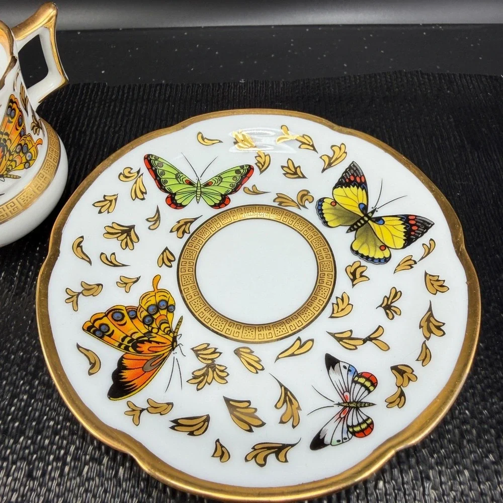 CC&T Butterfly Porcelain Espresso Cup and Saucer Set‎ Gold Gilt Trim 4 Piece